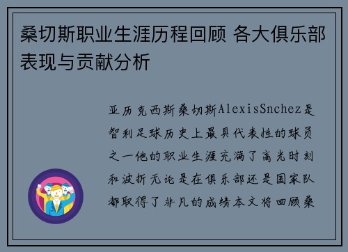 桑切斯职业生涯历程回顾 各大俱乐部表现与贡献分析